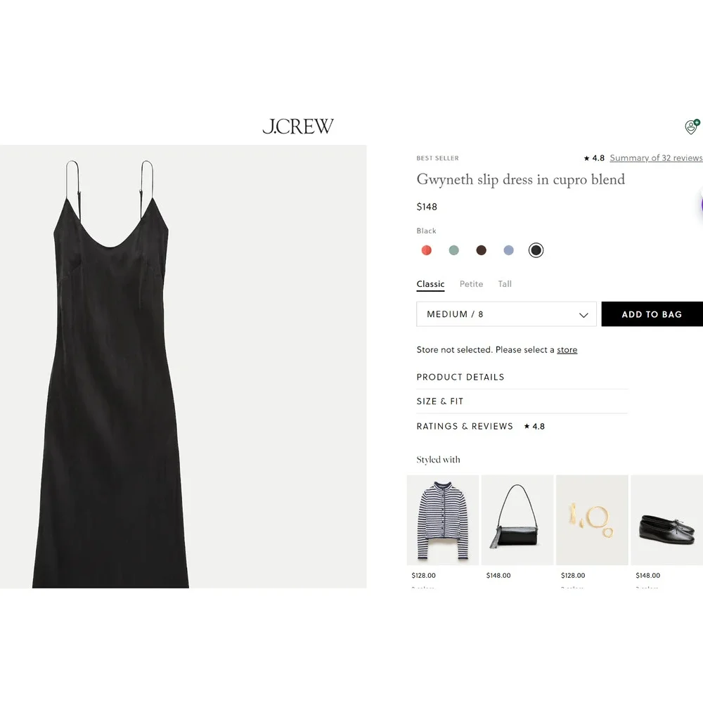 J. Crew Gwyneth slip dress in cupro blend Size 8 (Medium) EUC $148